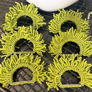 Green Beaded Napkin Ring Set